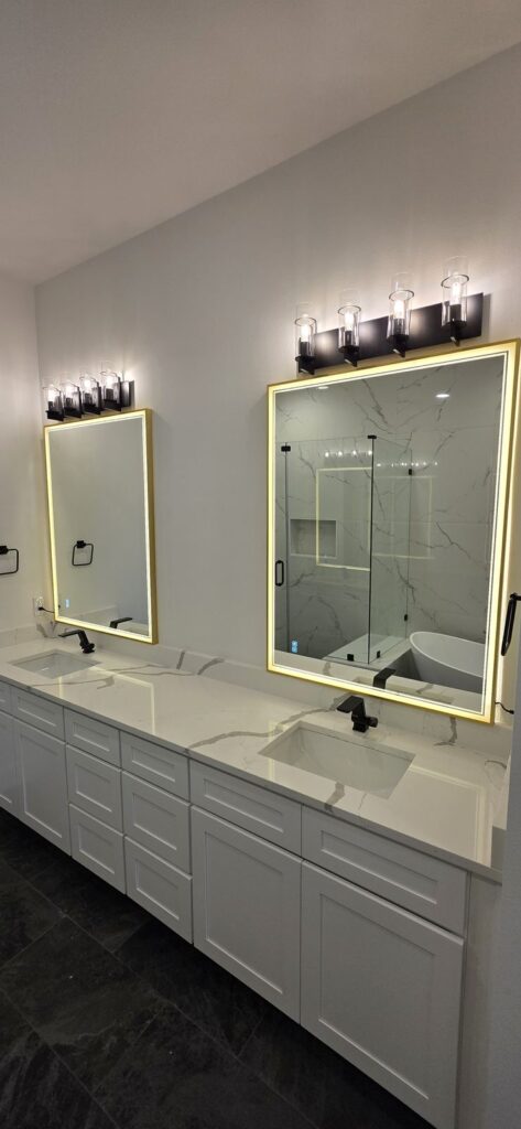Double vanity with LED mirrors – Fixora Remodeling, Plano TX