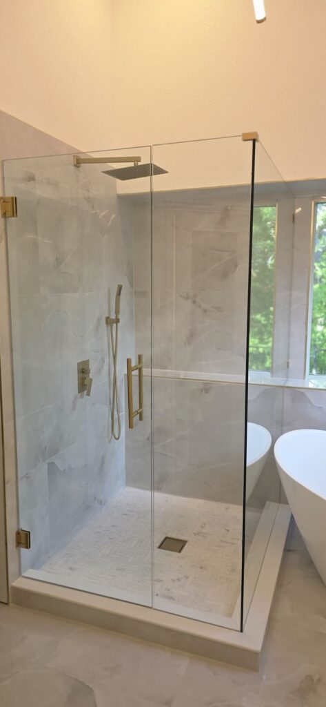 Corner glass shower enclosure – Fixora Remodeling, Plano TX