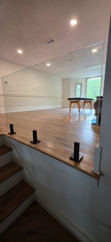 Glass railing on landing – Fixora Remodeling, Plano TX