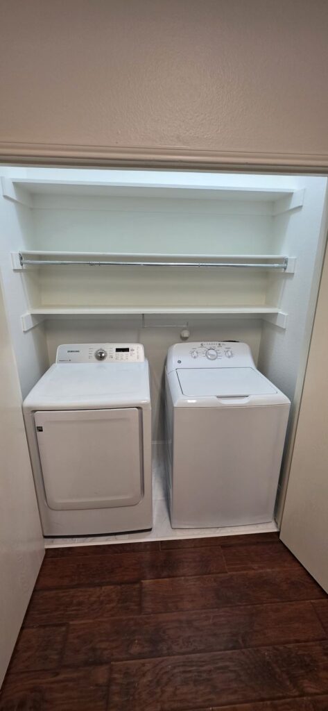 Laundry nook with shelving – Fixora Remodeling, Plano TX